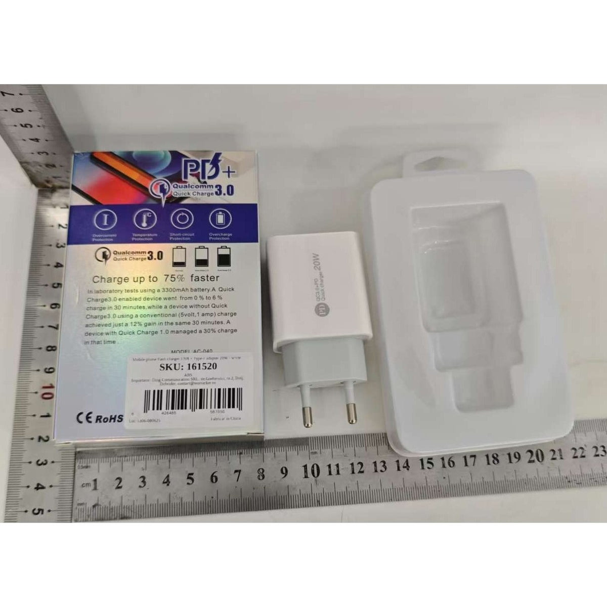 Incarcator Retea Fast Charge 20W, Power Delivery PD si QC 3.0, 2 Porturi USB si Type-C, Protectie Supraincalzire, Alb