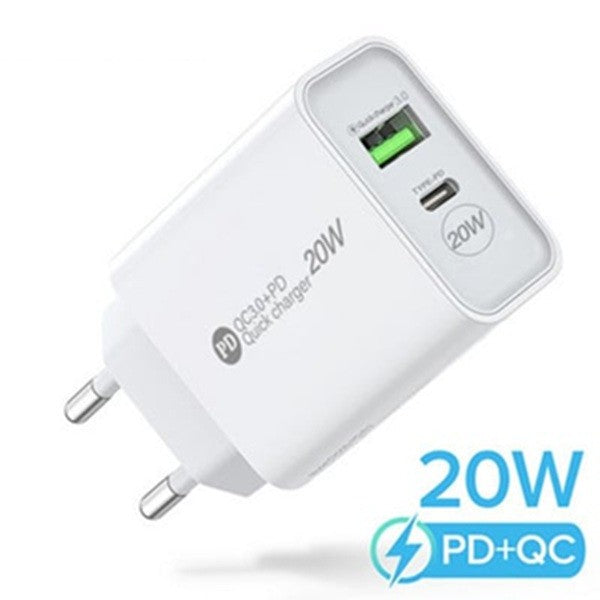 Incarcator Retea Fast Charge 20W, Power Delivery PD si QC 3.0, 2 Porturi USB si Type-C, Protectie Supraincalzire, Alb