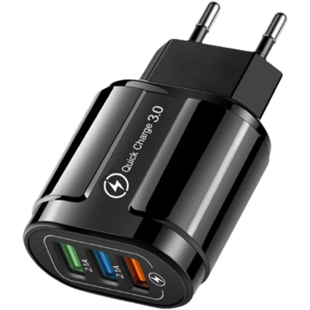 Încărcător Rapid QC 3.0, 3 Porturi USB, Adaptor Priză 18W, 2.1A, Protecție Supraîncălzire, Material ABS, Gama Macarons, Negru