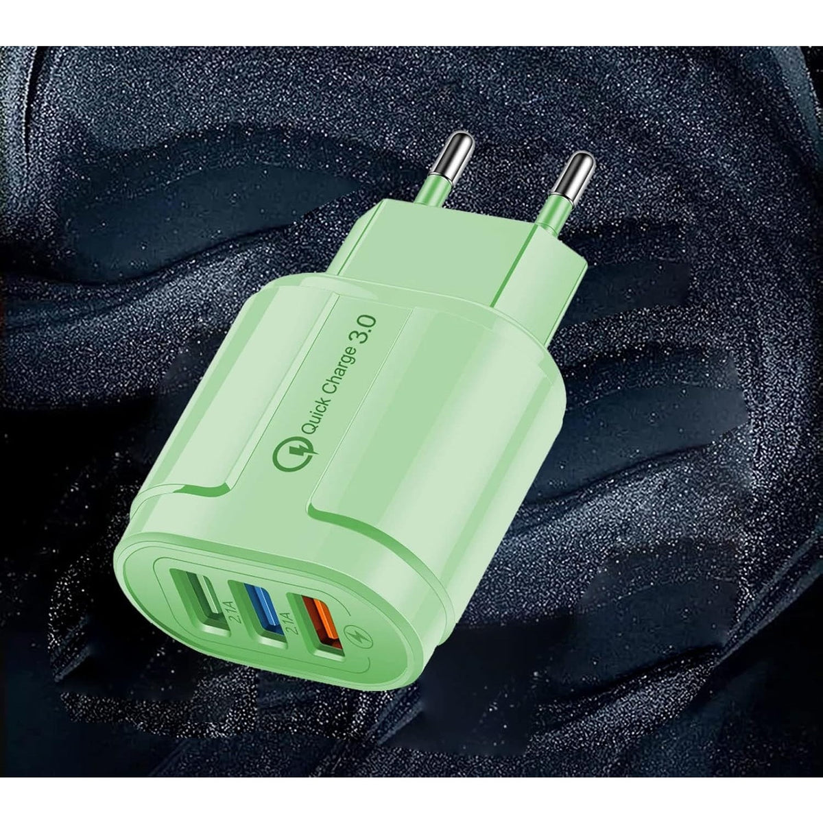 Încărcător Rapid QC 3.0, Adaptor Priză cu 3 Porturi USB, Putere 18W și 2.1A, Protecție Supraîncălzire, Material ABS, Gama Macarons, Verde