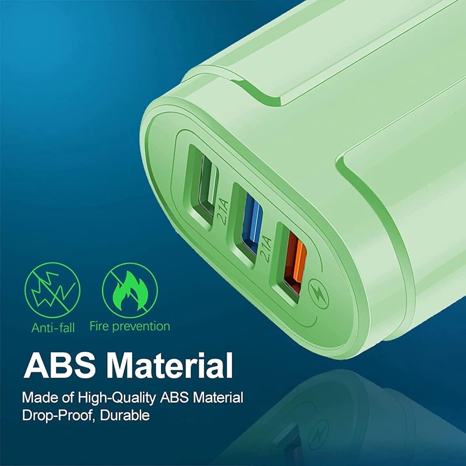 Încărcător Rapid QC 3.0, Adaptor Priză cu 3 Porturi USB, Putere 18W și 2.1A, Protecție Supraîncălzire, Material ABS, Gama Macarons, Verde