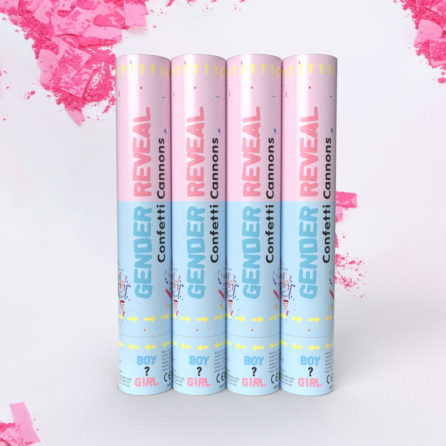 Tun Confetti Gender Reveal pentru Dezvăluire Gen Bebelus, Mecanism cu Răsucire, Material Hârtie și Folie, 40 cm, Roz