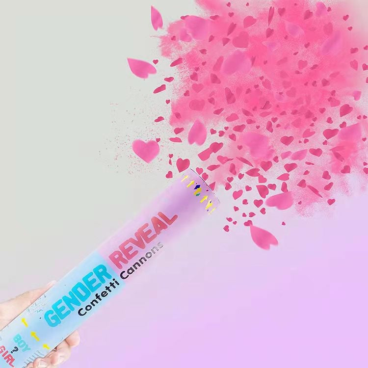 Tun Confetti Gender Reveal pentru Dezvăluire Gen Bebelus, Mecanism cu Răsucire, Material Hârtie și Folie, 40 cm, Roz