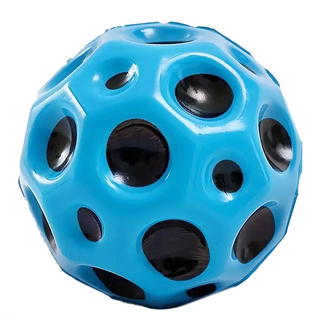 Minge Saltareata Hiperelastica Space Moon Ball, Jucarie Antistress pentru Copii si Adulti, Design Aerodinamic cu Sarituri Inalte, Spuma Poliuretanica, 66 mm, Albastru