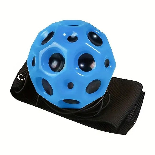 Minge Saltareata Hiperelastica Space Moon Ball, Jucarie Antistress pentru Copii si Adulti, Design Aerodinamic cu Sarituri Inalte, Spuma Poliuretanica, 66 mm, Albastru