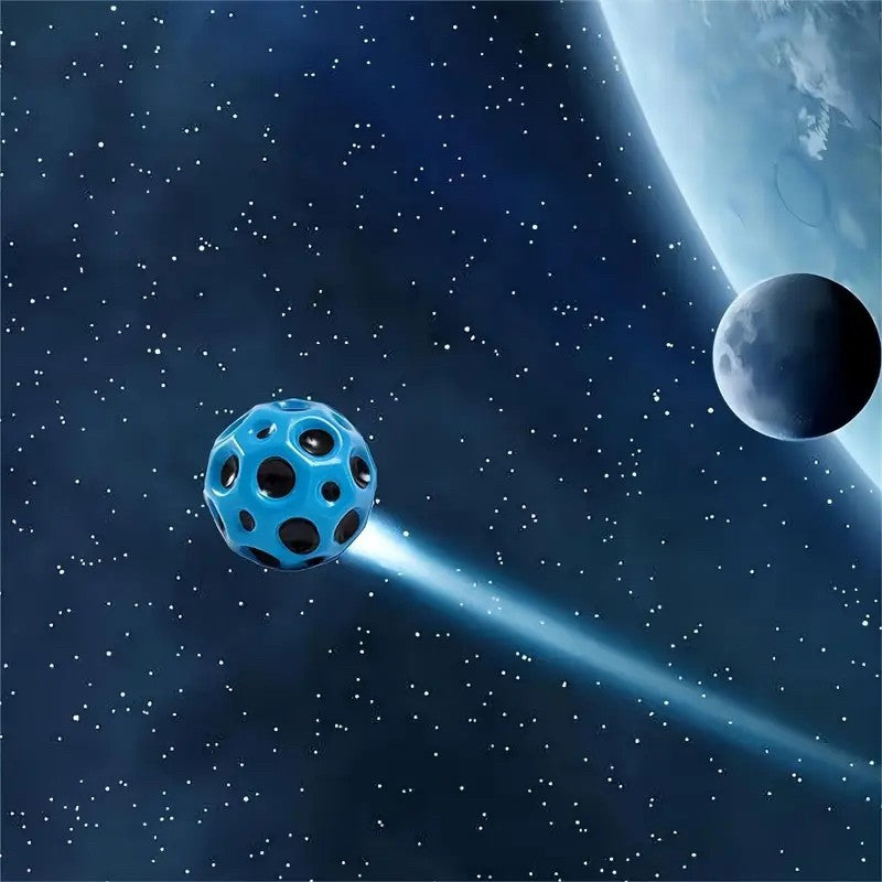 Minge Saltareata Hiperelastica Space Moon Ball, Jucarie Antistress pentru Copii si Adulti, Design Aerodinamic cu Sarituri Inalte, Spuma Poliuretanica, 66 mm, Albastru