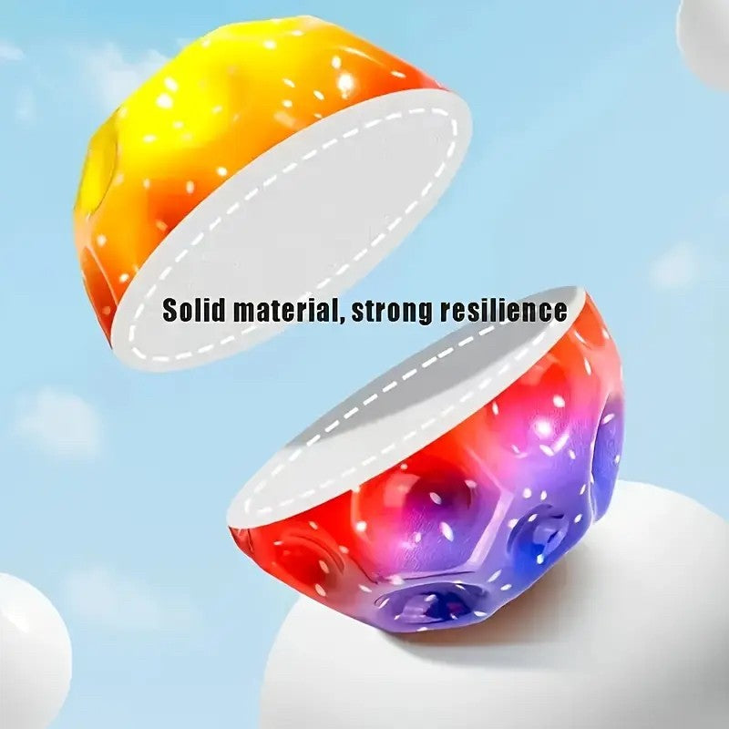 Minge Saltareata Space Moon Ball, Jucarie Antistress Hiperelastica pentru Copii, Design Ergonomic, Spuma de Inalta Densitate, Diametru 66 mm, Rosu Multicolor
