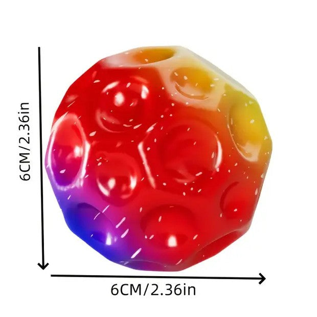 Minge Saltareata Space Moon Ball, Jucarie Antistress Hiperelastica pentru Copii, Design Ergonomic, Spuma de Inalta Densitate, Diametru 66 mm, Rosu Multicolor