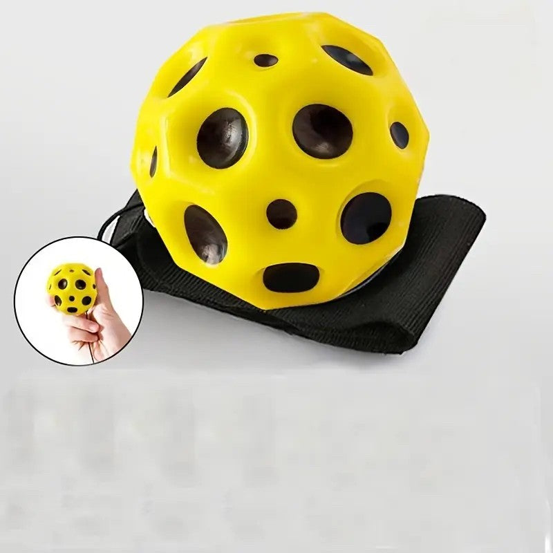 Minge Saltareata Space Moon Ball, Jucarie Antistress Hiperelastica pentru Copii si Adulti, Poliuretan, Diametru 66 mm, Galben