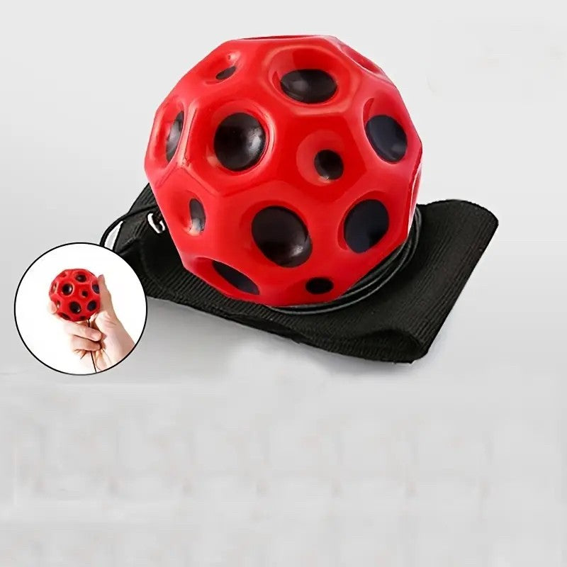 Minge Saltareata Hiperelastica Space Moon Ball, Jucarie Antistress pentru Copii si Adulti, Design Aerodinamic, Spuma PU de Inalta Densitate, Diametru 66 mm, Rosu