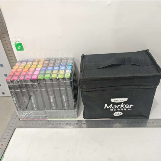 Set 60 Markere Duble Profesionale, Cerneala pe Baza de Alcool, Varf Subtire si Dalta, Culori Numerotate pentru Desen si Ilustratii, Geanta de Transport Impermeabila, Multicolor, 60 Bucati