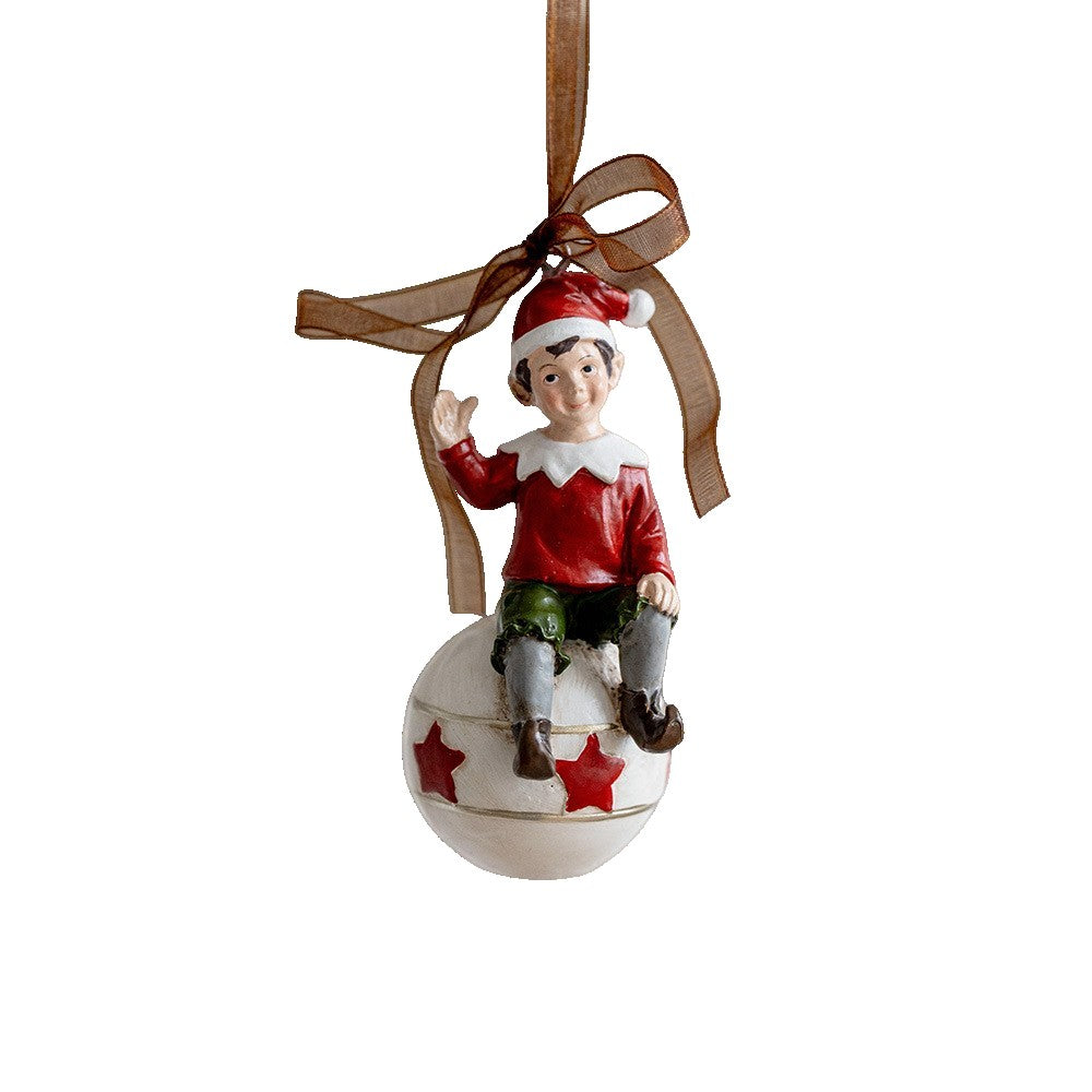 Decorațiune de Crăciun pentru Brad, Model Elf pe Glob, Figurina Tematică din Rășină, Multicolor, 10 x 4 cm, 94 g