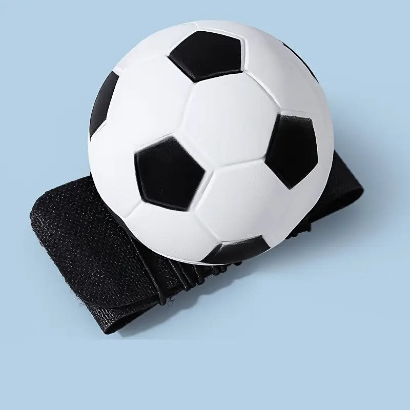 Minge Saltareata Hiperelastica Space Moon Ball, Jucarie Antistress cu Fixare de Mana, Model Fotbal, Cauciuc, 66 mm, Alb/Negru