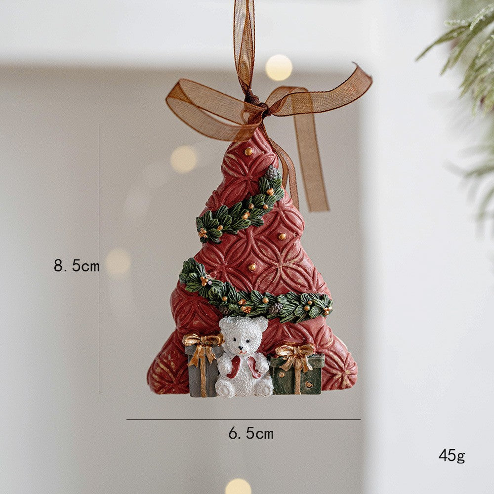 Decoratiune de Craciun pentru Brad, Model Bradut, Figurina Festiva din Rasina, Rezistenta, Multicolor, 8.5 x 6.5 cm