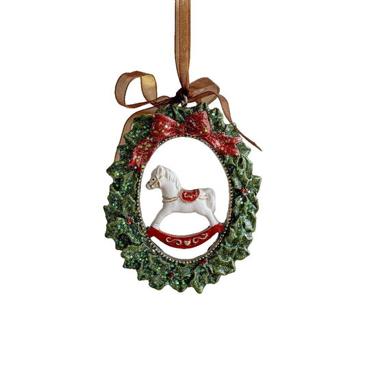 Decoratiune de Craciun pentru Brad, Model Ghirlanda cu Calut, Rasina Durabila, Multicolor, 8.5 x 6.5 cm