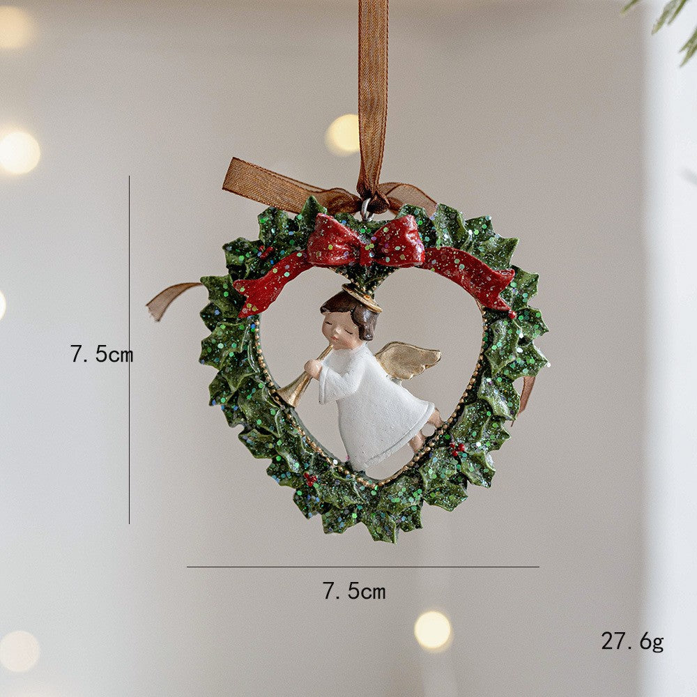 Decorațiune de Crăciun pentru Brad, Model Ghirlandă cu Înger, Figurină Festivă din Rășină, Multicolor, 7.5 x 7.5 cm