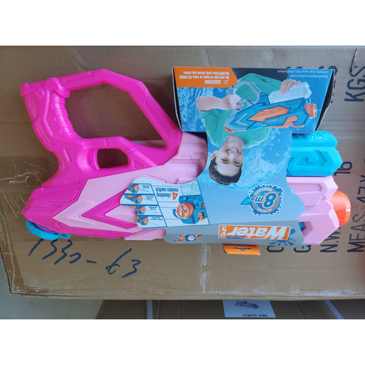 Pistol cu Apa pentru Copii, Rezervor Mare 900 ml, 4 Duze Comutabile, Raza 8 m, Plastic Rezistent, Roz, Varsta 6 Ani+