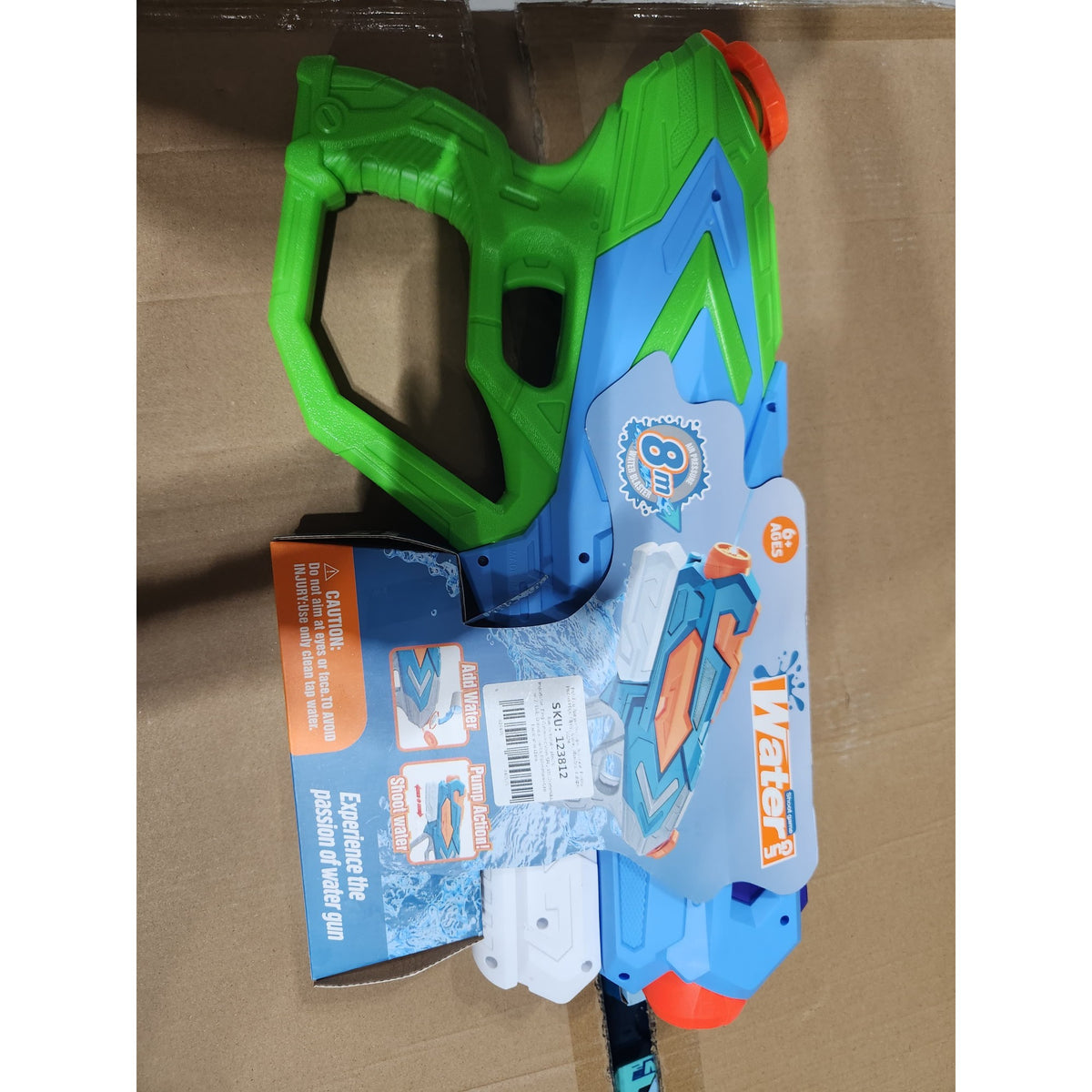 Pistol cu Apa pentru Copii, 4 Duze Comutabile, Raza 8m, Plastic Rezistent, Rezervor 900 ml, Verde, 6 Ani+