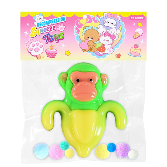 Jucarie Antistres Squishy Squeeze Toys, Model Banana Monkey cu Revenire Lenta, Material TPR Flexibil, 12 x 11 cm, 140 g, Galben/Verde