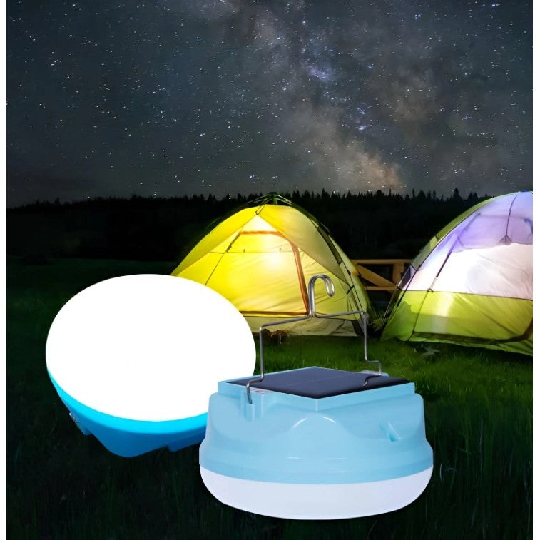 Lampa Solara LED 2in1 Portabila, Incarcare Solara si USB, 3 Trepte Intensitate, Agatatoare Inclusa, 100W, Plastic, 13x13x7 cm, Albastru