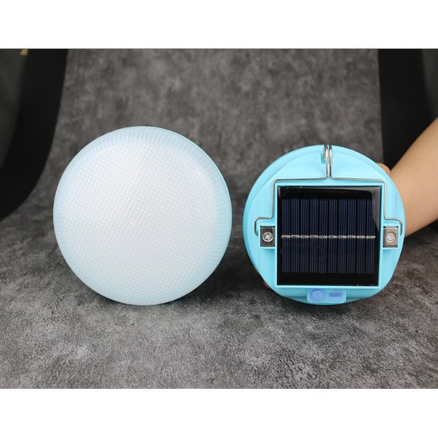 Lampa Solara LED 2in1 Portabila, Incarcare Solara si USB, 3 Trepte Intensitate, Agatatoare Inclusa, 100W, Plastic, 13x13x7 cm, Albastru
