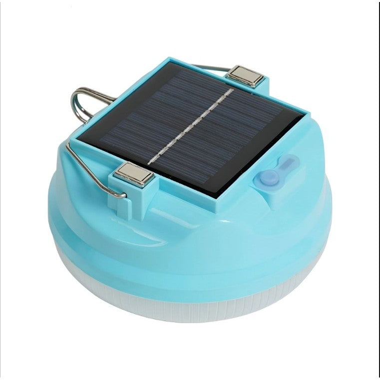 Lampa Solara LED 2in1 Portabila, Incarcare Solara si USB, 3 Trepte Intensitate, Agatatoare Inclusa, 100W, Plastic, 13x13x7 cm, Albastru