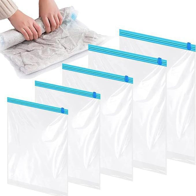 Set 9 Saci de Vidat Haine si Lenjerie, Organizare si Depozitare, Etansare prin Vacuum, Reutilizabili si Impermeabili, Material PET si PE, Pompa Manuala Inclusa, Transparent, Marimi Mixte