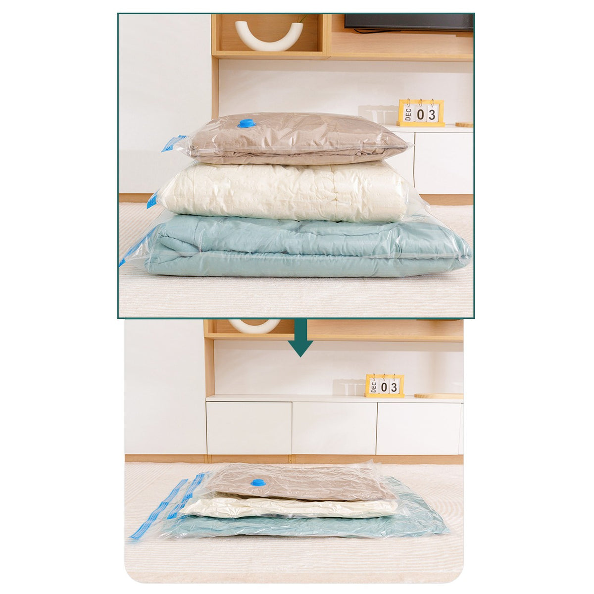 Set 9 Saci de Vidat Haine si Lenjerie, Organizare si Depozitare, Etansare prin Vacuum, Reutilizabili si Impermeabili, Material PET si PE, Pompa Manuala Inclusa, Transparent, Marimi Mixte