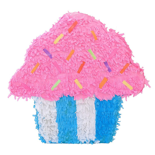 Pinata Briosa Cupcake pentru Petreceri Aniversare, Decor Sprinkles Colorate, Carton si Hartie Creponata, 45 x 35 x 10 cm, Roz/Multicolor