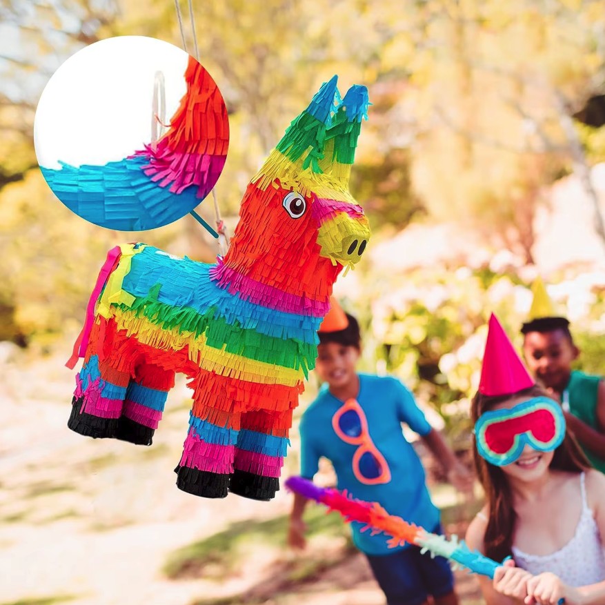 Pinata Pentru Copii, Model Magarus Colorat, Accesorii Petrecere, Carton Si Hartie Creponata, 50 x 35 x 10 cm, Multicolor