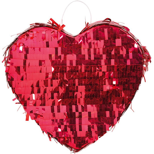 Pinata Inima pentru Petrecere, Efect Metalizat cu Sclipici, Activitate Interactiva Copii si Adulti, Carton si Hartie, 18 x 18 x 10 cm, Roz