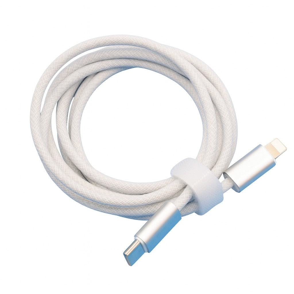Cablu Incarcare Rapida USB-C la Lightning, Power Delivery 27W, Compatibil iPhone, Interior 160 Fire Cupru, Invelis Nailon Impletit, 1.5 m, Alb