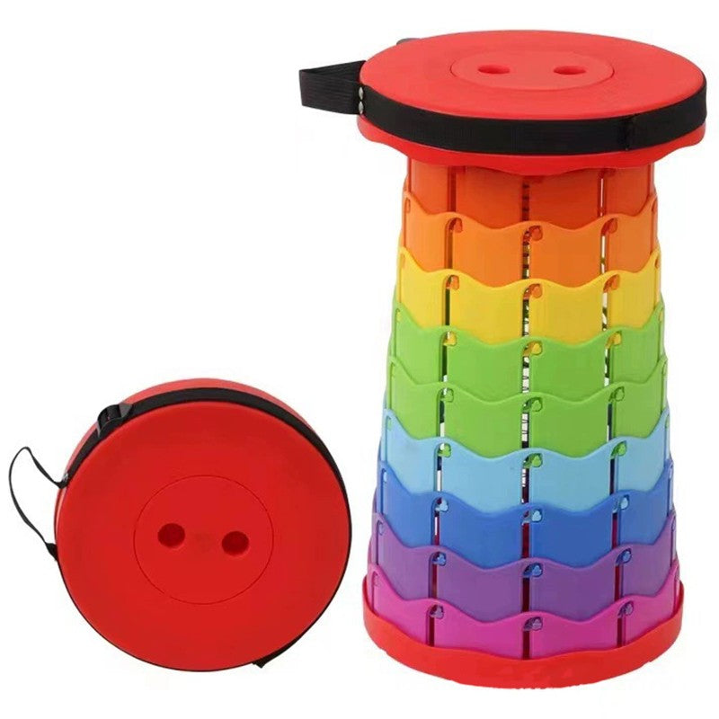 Scaun Telescopic Pliabil pentru Camping si Pescuit, Taburet Extensibil si Portabil, Inaltime Reglabila 6-45 cm, Rezistent pana la 150 kg, Material ABS, Diametru 25 cm, Multicolor