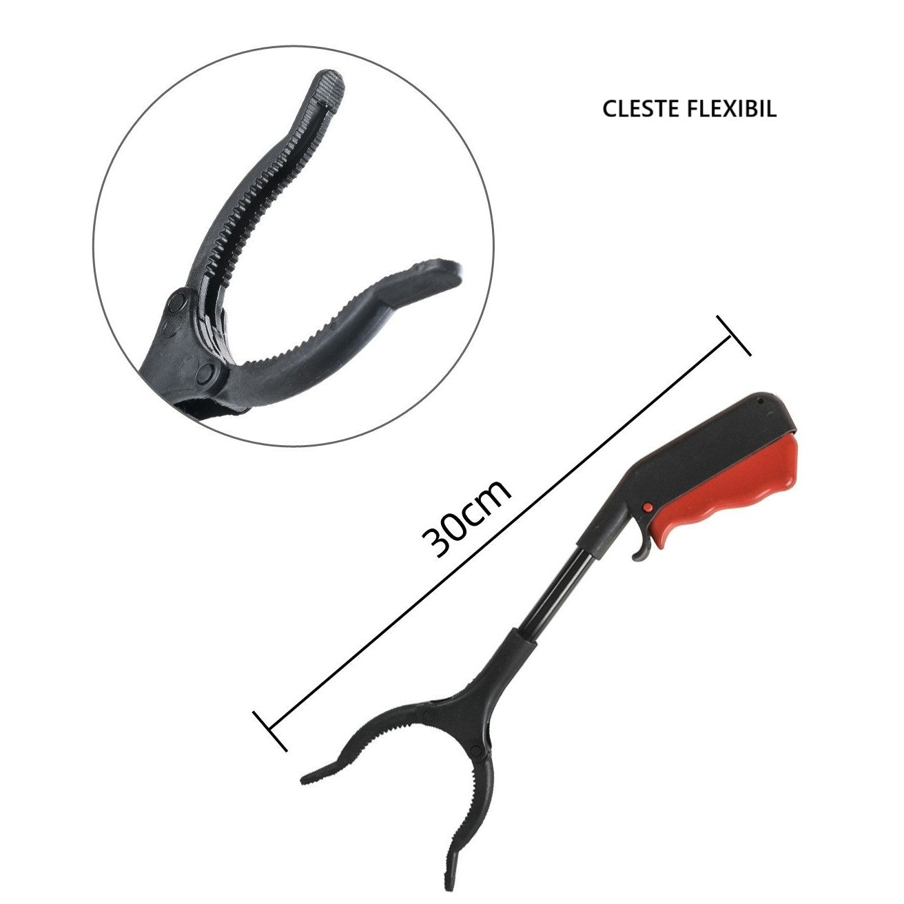 Cleste pentru Colectarea Deseurilor, Maner Antialunecare si Tija Fixa, Metal si Plastic, 30 cm, Negru/Rosu