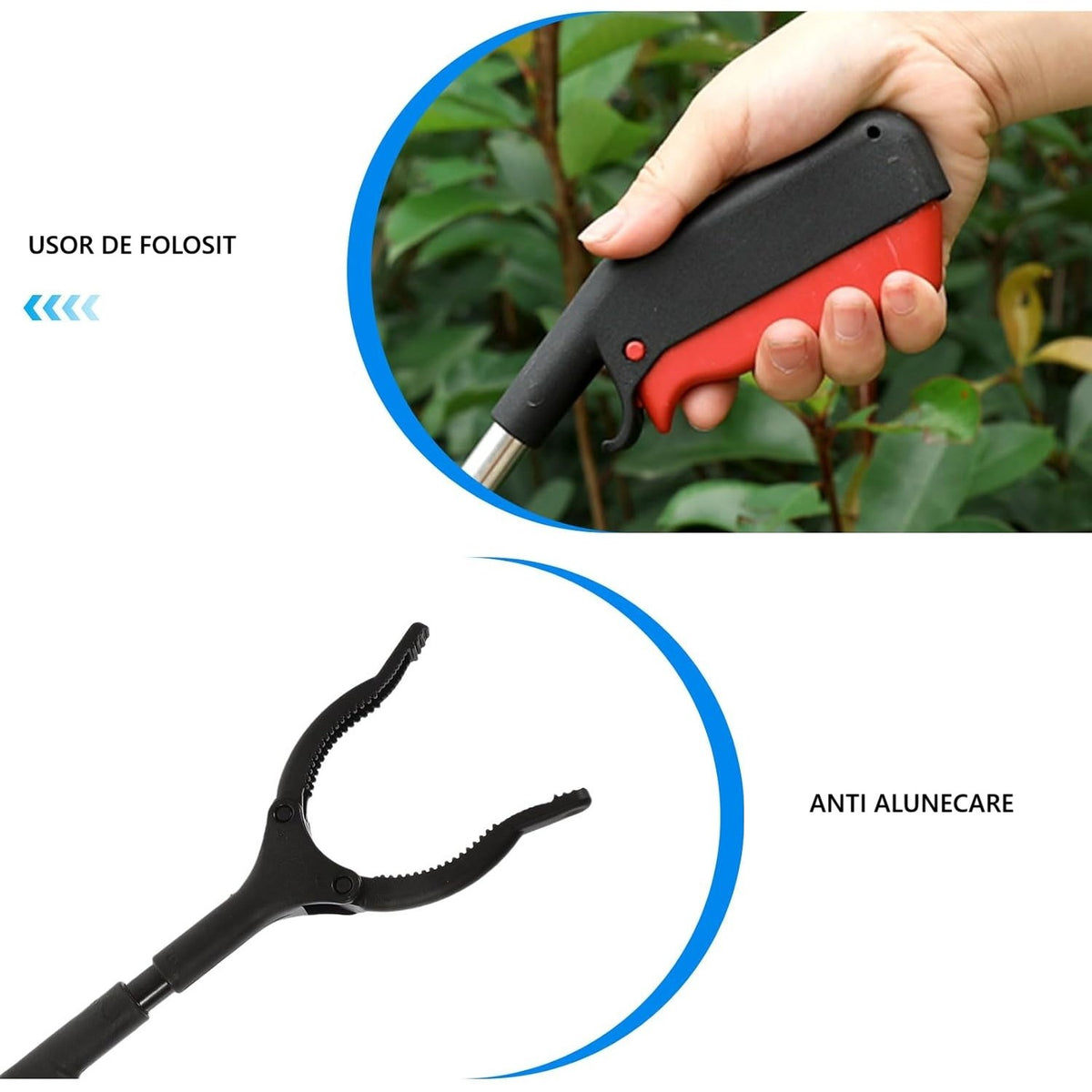 Clește pentru Colectarea Deșeurilor, Dispozitiv Ridicare Gunoi cu Mâner Ergonomic, Metal și Plastic, Tijă Fixă 17 mm, 60 cm, Negru/Roșu