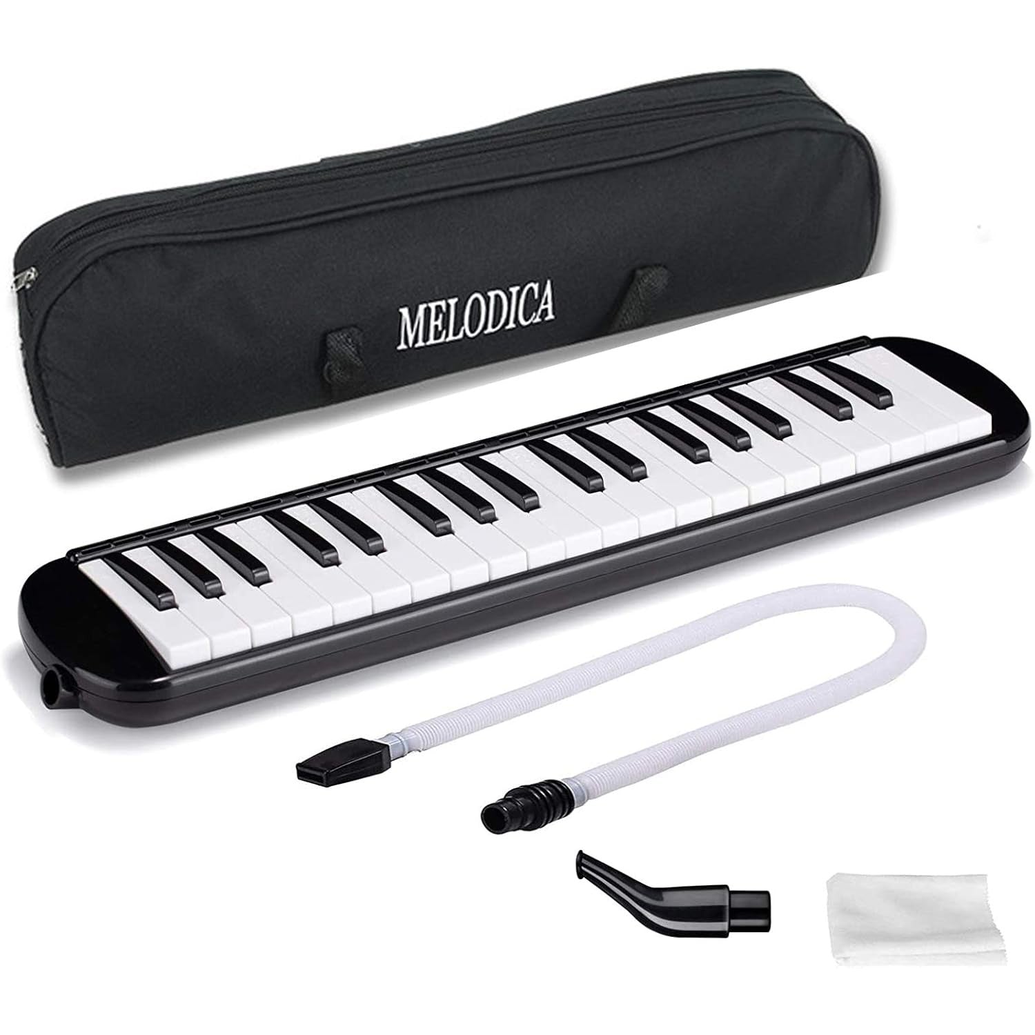 Muzicuta Melodica cu 32 Clape Imprimate, Instrument Muzical Educativ pentru Incepatori si Copii, Material ABS Ecologic, Include Husa de Transport si Suflator, 45 x 13 x 7 cm, Negru