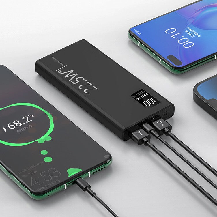 Baterie Externa Powerbank Ultra-Subtire, Fast Charge Power Delivery 22.5W, Ecran Digital LED, 1x USB-C si 2x USB, 10000 mAh, Negru