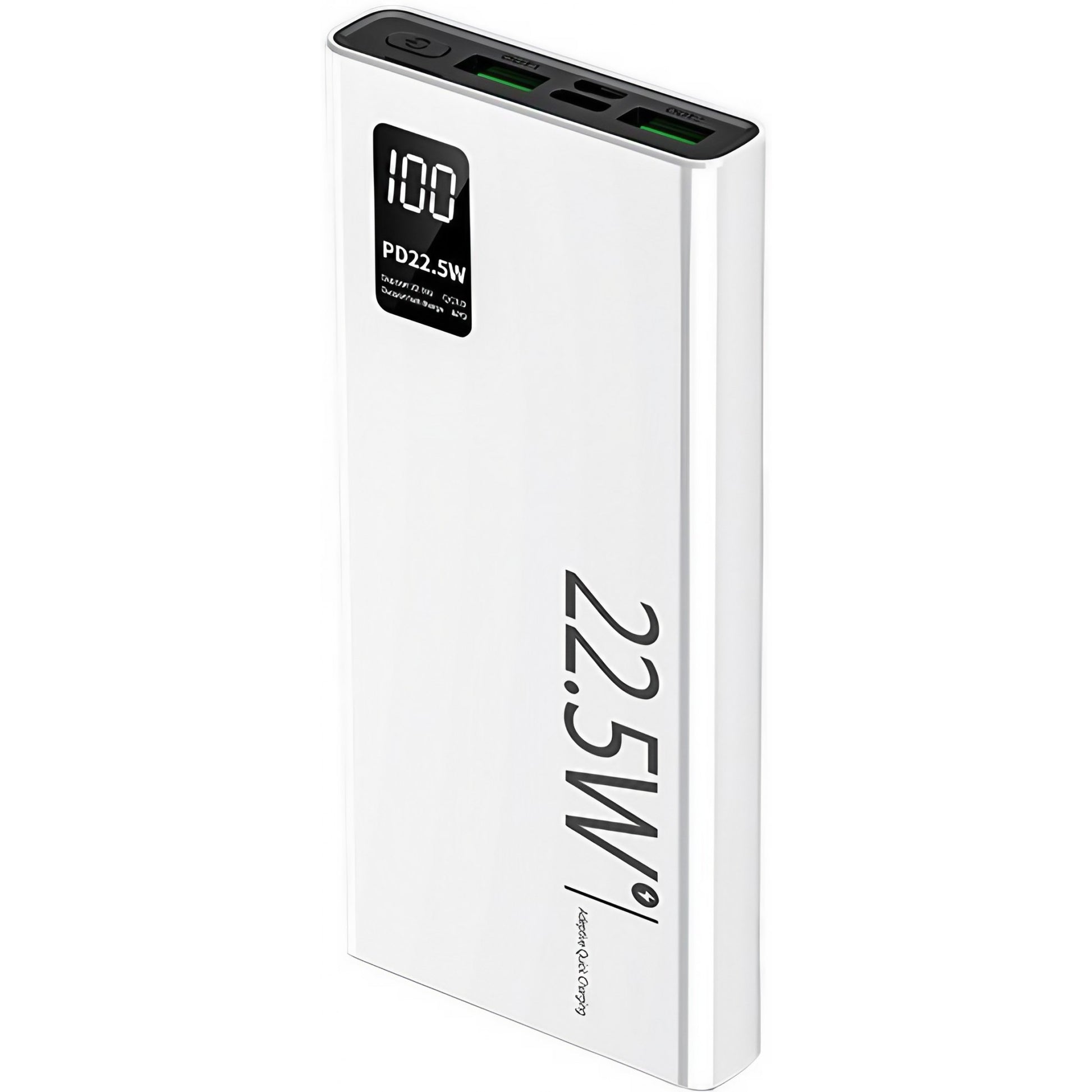 Baterie Externa Powerbank, Ultra-Subtire cu Ecran Digital LED, Power Delivery 22.5W, Incarcare Rapida, 1x USB-C si 2x USB, 20000 mAh, Alb