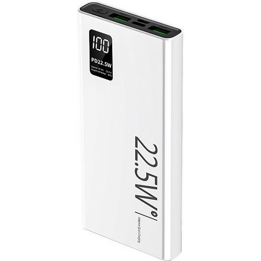 Baterie Externa Powerbank, Ultra-Subtire cu Ecran Digital LED, Power Delivery 22.5W, Incarcare Rapida, 1x USB-C si 2x USB, 20000 mAh, Alb