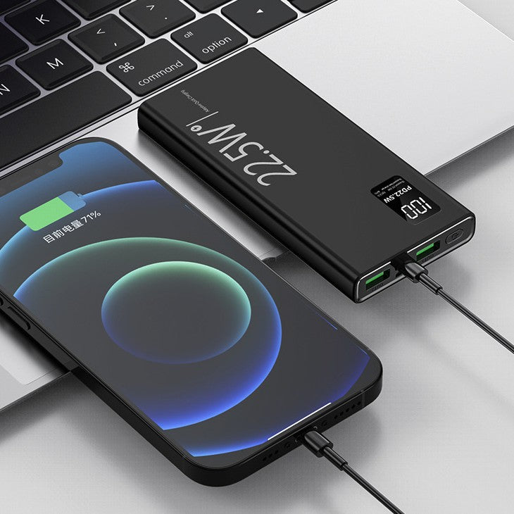 Baterie Externa Powerbank, Capacitate 20000 mAh, Fast Charge Power Delivery 22.5W, Design Ultra-Subtire cu Ecran Digital LED, 1 Port USB-C si 2 Porturi USB, Compatibilitate Universala, Negru
