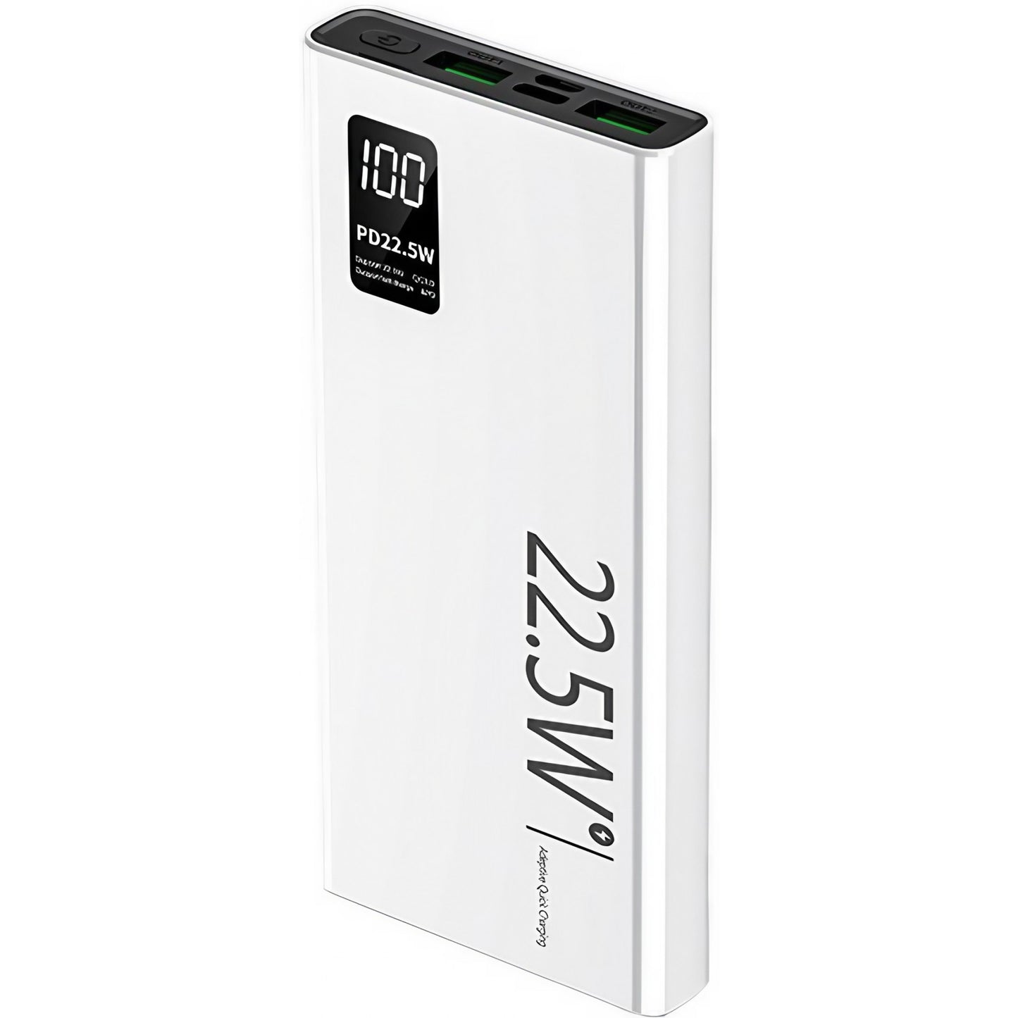 Baterie Externa Powerbank Ultra-Subtire, Fast Charge Power Delivery 22.5W, Ecran Digital LED, Compatibilitate Universala, 1x Port Type-C si 2x Port USB, 10000 mAh, 144x66x16 mm, Alb