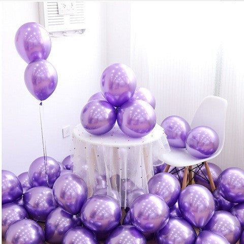 Set 12 Baloane din Latex Chrome, Aspect Metalizat Lucios, Compatibile Aer sau Heliu, 30 cm, Mov