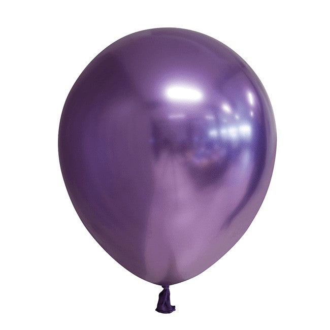 Set 12 Baloane din Latex Chrome, Aspect Metalizat Lucios, Compatibile Aer sau Heliu, 30 cm, Mov