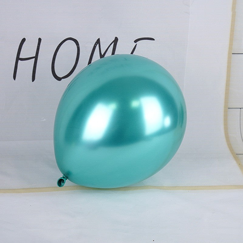 Set 12 Baloane Latex Chrome, Efect Metalizat, Compatibile Aer sau Heliu, 25 cm, Turcoaz