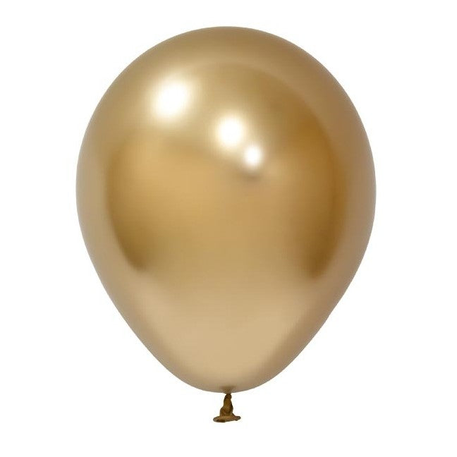 Set 12 Baloane Latex Chrome, Efect Metalizat Lucios, Compatibile Aer sau Heliu, 25 cm, Auriu