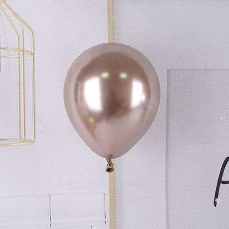 Set 12 Baloane Latex Chrome, Efect Metalizat Lucios, Decoratiuni Petreceri si Aniversari, 13 cm, Sampanie