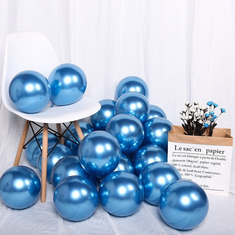 Set 12 Baloane Latex Chrome, Efect Metalizat Lucios, Accesorii Decor Party, 13 cm, Albastru Inchis
