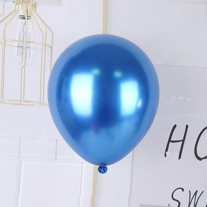 Set 12 Baloane Latex Chrome, Efect Metalizat Lucios, Accesorii Decor Party, 13 cm, Albastru Inchis