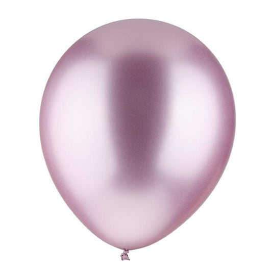Set 12 Baloane Aniversare, Model Chrome Metalizat, Latex Rezistent, Compatibile Aer si Heliu, Mov Deschis, 13 cm