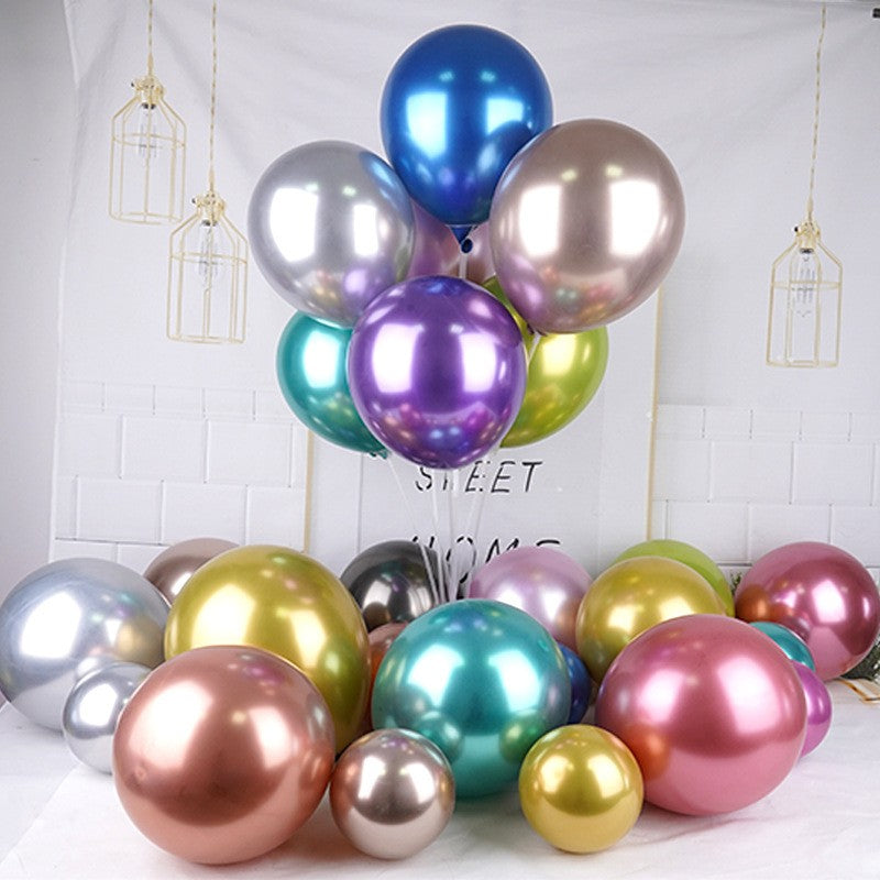Set 12 Baloane Latex Chrome, Efect Metalizat Lucios, Decoratiuni Petreceri, 13 cm, Negru